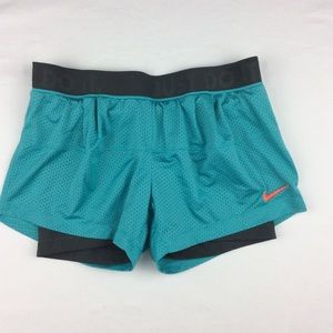 Nike 2in1 Teal/Blue Mesh Shorts Spandex Underneath